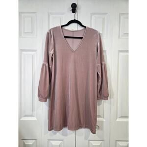 Madewell Velvet Balloon-Sleeve Mini Dress Pink Small Holiday Party